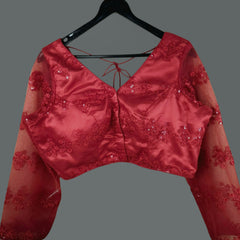 Nazakat Net Maroon Color Blouse with sequin work with V Neckline