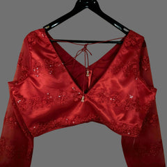 Nazakat Net Maroon Color Blouse with sequin work with V Neckline