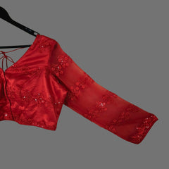 Nazakat Net Maroon Color Blouse with sequin work with V Neckline