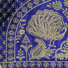 Peacock Embroidered Royal Purple Raw Silk Base Blouse with Round Neckline