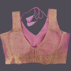 Light Pink / Baby Pink Dual Tone Blouse with Attached Sleeves and V Neckline