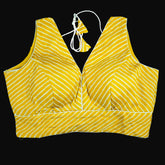 Yellow Leheriya Blouse with Attached Sleeves and V Neckline