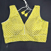 Mehendi / Moss Green Color Leheriya Blouse with Attached Sleeves and V Neckline