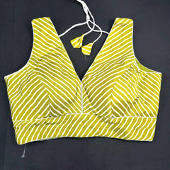 Mehendi / Moss Green Color Leheriya Blouse with Attached Sleeves and V Neckline