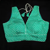 Turquoise Leheriya Blouse with Attached Sleeves and V Neckline