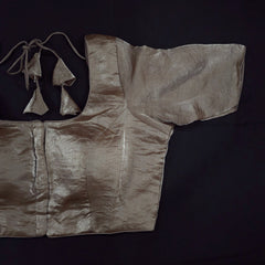 Light Brown Dual tone organza Blouse with Sleeves and Round Neckline