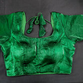 Bottle Green Dual tone organza Blouse with Sleeves and Round Neckline