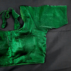 Bottle Green Dual tone organza Blouse with Sleeves and Round Neckline