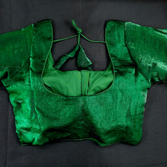 Bottle Green Dual tone organza Blouse with Sleeves and Round Neckline