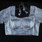 Grey Dual tone organza Blouse with Sleeves and Round Neckline