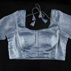 Grey Dual tone organza Blouse with Sleeves and Round Neckline