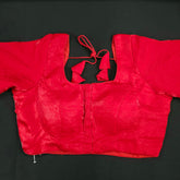 Scarlet Red Dual tone organza Blouse with Sleeves and Round Neckline