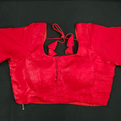 Scarlet Red Dual tone organza Blouse with Sleeves and Round Neckline