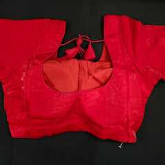Scarlet Red Dual tone organza Blouse with Sleeves and Round Neckline