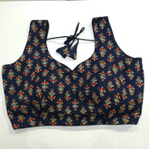 Ajarakh Print Dark Purple Color Modal Silk Blouse with Attached Sleeves and Paan Shape Neckline