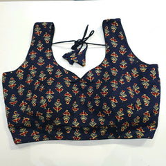 Ajarakh Print Dark Purple Color Modal Silk Blouse with Attached Sleeves and Paan Shape Neckline