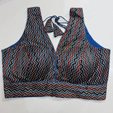 Ajarakh Print on Deep Blue Color Modal Silk Blouse with Attached Sleeves and V Neckline