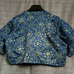 Ajarakh Print on Dark Cobalt Blue Color Modal Silk Blouse with Sleeves and Collared Neckline