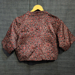 Ajarakh Print on Dark Brown Color Modal Silk Blouse with Sleeves and Collared Neckline