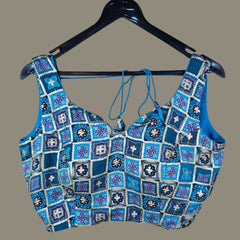 Rangrez Shades of Bright Blue and Sea Blue Color Sequin Blouse with Sweetheart Neckline