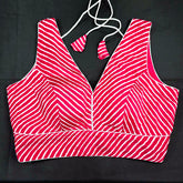 Rani Pink Leheriya Blouse with Attached Sleeves and V Neckline
