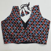 Ajarakh Print on Black Color Modal Silk Blouse with Attached Sleeves and V Shape Neckline