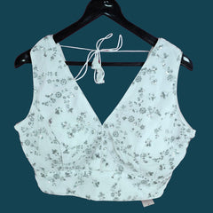 Pushpa Floral Sequin Work Sleeveless White Blouse with V Neckline
