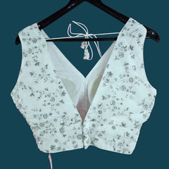 Pushpa Floral Sequin Work Sleeveless White Blouse with V Neckline