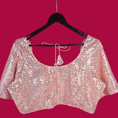 Gulzar Baby Pink Full Sequin Half Sleeves Blouse with Round Neckline