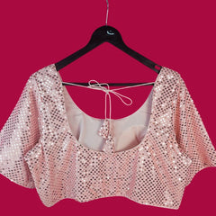Gulzar Baby Pink Full Sequin Half Sleeves Blouse with Round Neckline