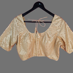 Gulzar Gold Full Sequin Half Sleeves Blouse with Round Neckline