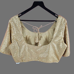 Gulzar Gold Full Sequin Half Sleeves Blouse with Round Neckline