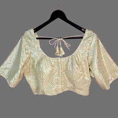 Gulzar Beige Full Sequin Half Sleeves Blouse with Round Neckline