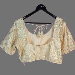 Gulzar Beige Full Sequin Half Sleeves Blouse with Round Neckline