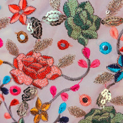 Jodha Peach Georgette Base Sleeveless Blouse with Multi-Color Resham Floral Threadwork and Sweetheart Neckline