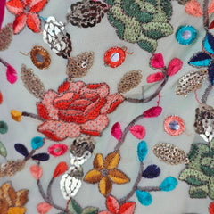 Jodha Mint Green Georgette Base Blouse with Multi-Color Resham Floral Threadwork and Sweetheart Neckline