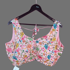 Jodha Old Rose Pink Georgette Base Blouse with Multi-Color Resham Floral Threadwork and Sweetheart Neckline