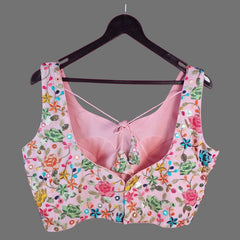 Jodha Old Rose Pink Georgette Base Blouse with Multi-Color Resham Floral Threadwork and Sweetheart Neckline