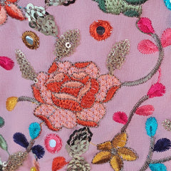Jodha Old Rose Pink Georgette Base Blouse with Multi-Color Resham Floral Threadwork and Sweetheart Neckline