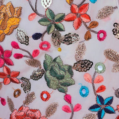 Jodha White Georgette Base Blouse with Multi-Color Resham Floral Threadwork and Sweetheart Neckline