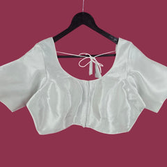 Zareen Brocade Tissue Silver-Color Blouse with Round Neckline