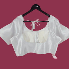 Zareen Brocade Tissue Silver-Color Blouse with Round Neckline
