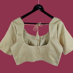 Zareen Brocade Tissue Golden-Color Blouse with Butta motiff and Round Neckline