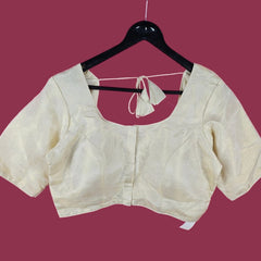 Zareen Brocade Tissue Off White Color Shimmer Blouse with Round Neckline