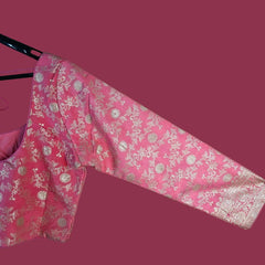 Zarmina Pink Banarasi Brocade with Round Neckline