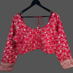 Zarmina Bright Red Banarasi Brocade with Round Neckline