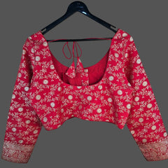 Zarmina Bright Red Banarasi Brocade with Round Neckline