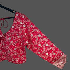 Zarmina Bright Red Banarasi Brocade with Round Neckline