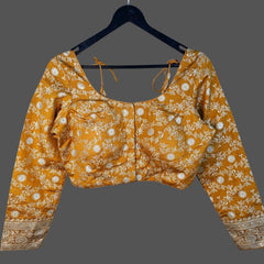 Zarmina Mustard Yellow Banarasi Brocade with Round Neckline