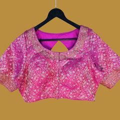 Zardana Magenta Pink Banaras Brocade Blouse with Zari work and Round Neckline
